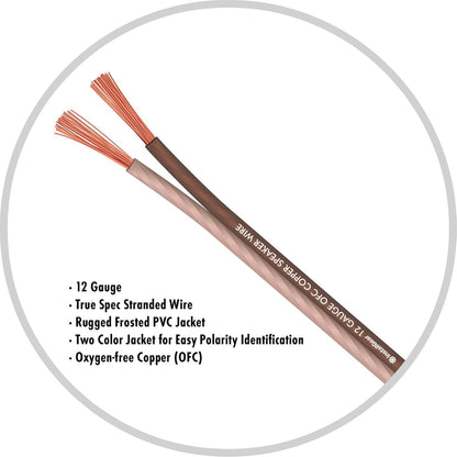 12 Gauge Speaker Wire 100Ft - Deoxidized Copper OFC Speaker Wires 12 Gauge - Flexible Wire Cable with Polarity Marking - Soft Touch 12 AWG Wire for Audio, Amp and Home Theater Use - Brown