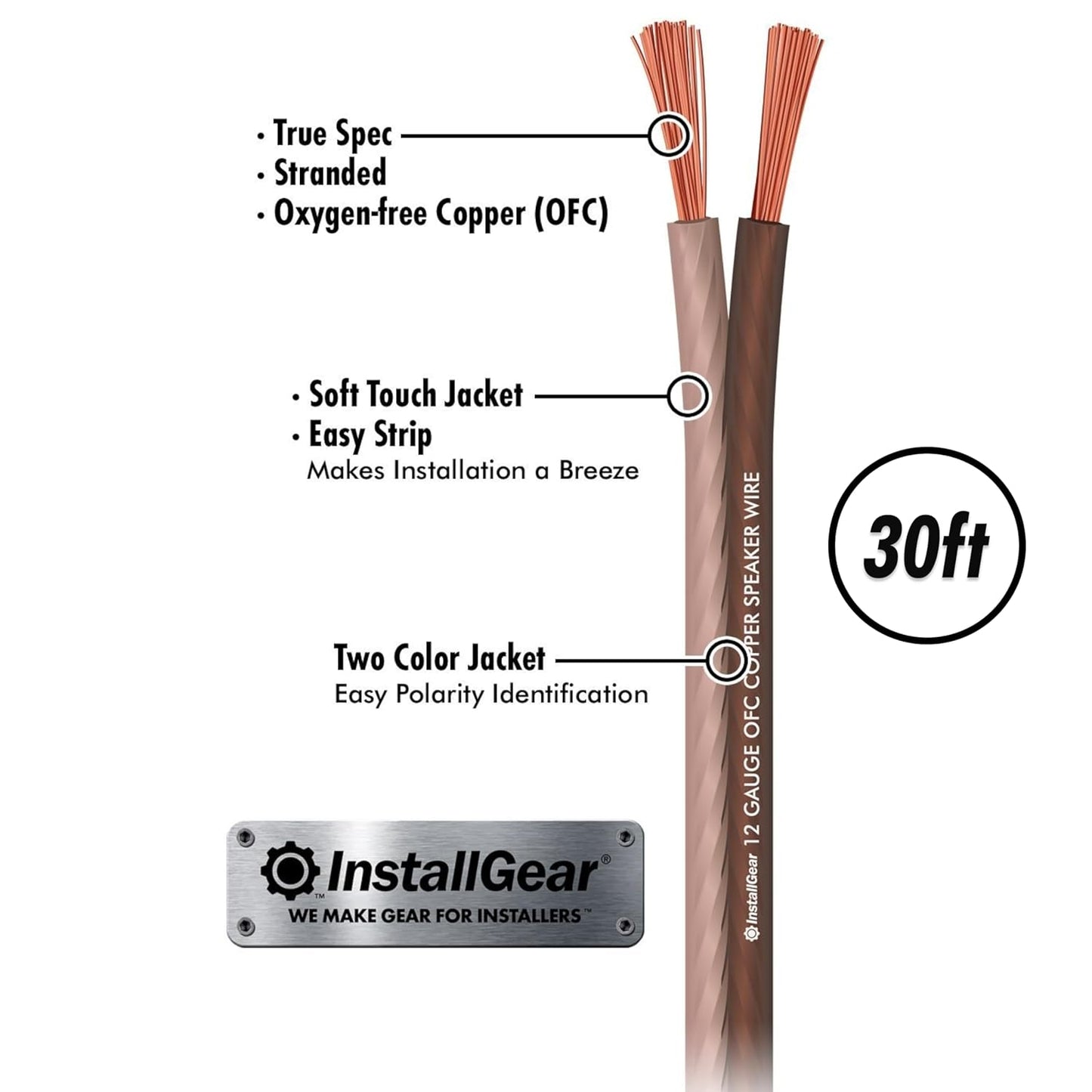12 Gauge Speaker Wire 100Ft - Deoxidized Copper OFC Speaker Wires 12 Gauge - Flexible Wire Cable with Polarity Marking - Soft Touch 12 AWG Wire for Audio, Amp and Home Theater Use - Brown