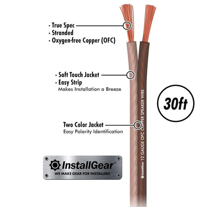 12 Gauge Speaker Wire 100Ft - Deoxidized Copper OFC Speaker Wires 12 Gauge - Flexible Wire Cable with Polarity Marking - Soft Touch 12 AWG Wire for Audio, Amp and Home Theater Use - Brown