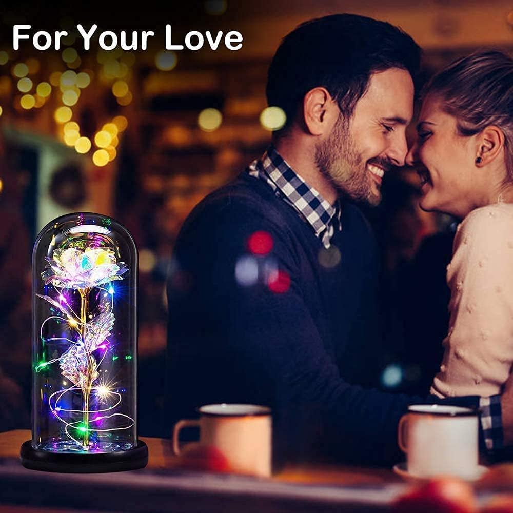 Mothers Day Rose Flower Gifts for Her,Forever Preserved Flowers,Artificial Flower Lasts in a Glass Dome, Unique Gifts for Mothers Day,Christmas,Anniversary(Colorful)