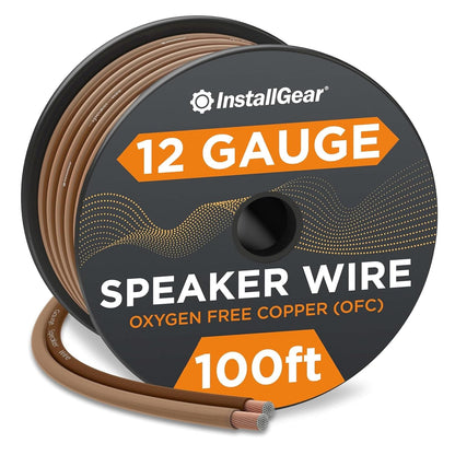 12 Gauge Speaker Wire 100Ft - Deoxidized Copper OFC Speaker Wires 12 Gauge - Flexible Wire Cable with Polarity Marking - Soft Touch 12 AWG Wire for Audio, Amp and Home Theater Use - Brown